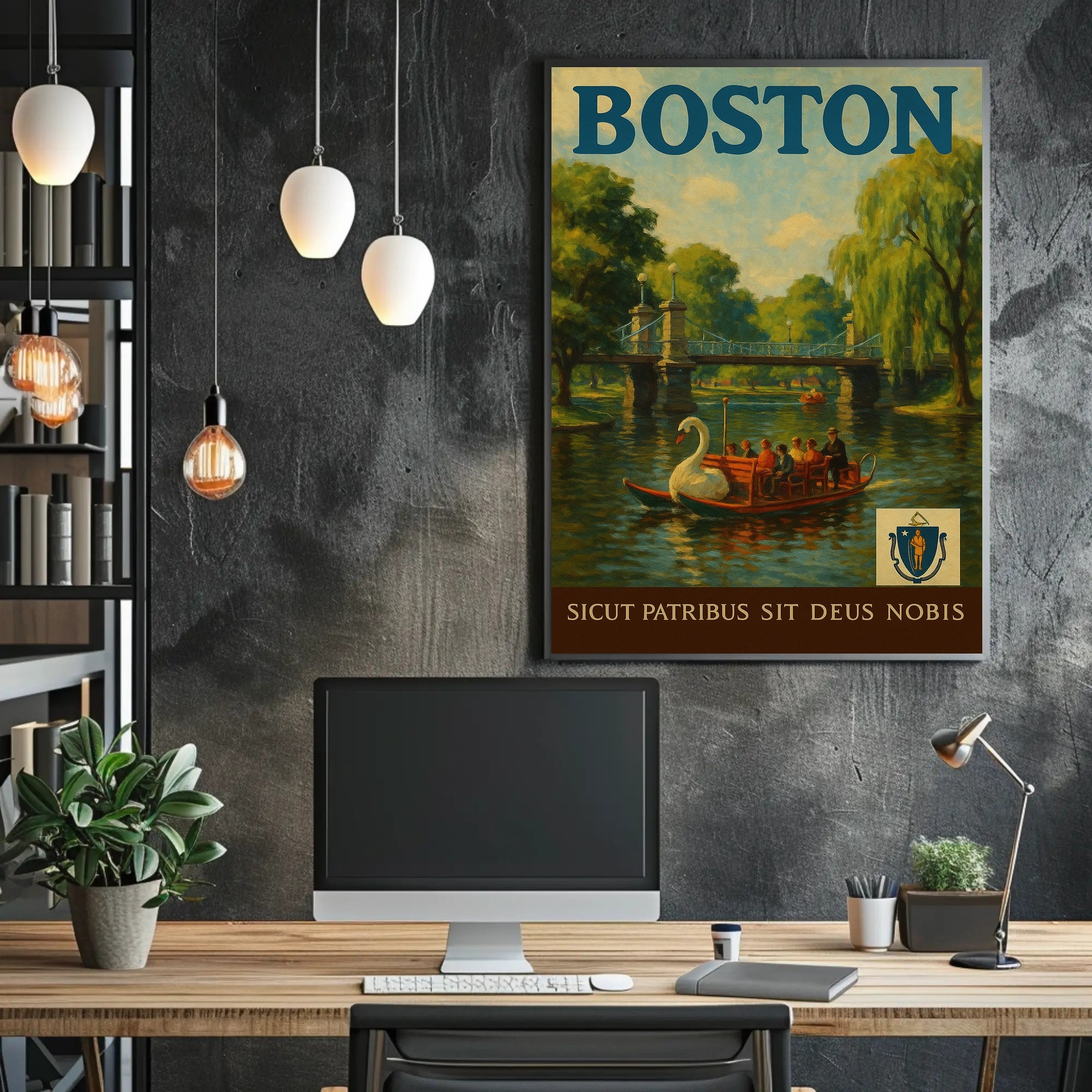 Charming Boston Public Garden Vintage Travel Poster