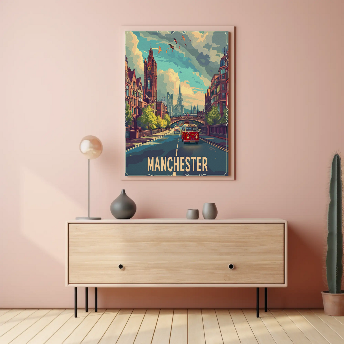Manchester City Streetscape Travel Poster