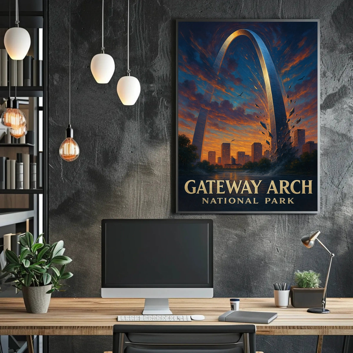 Gateway Arch Sunset Cityscape: Urban or Cityscape Poster
