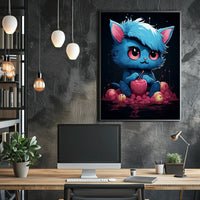 Enigmatic Blue Cat With Apple Poster