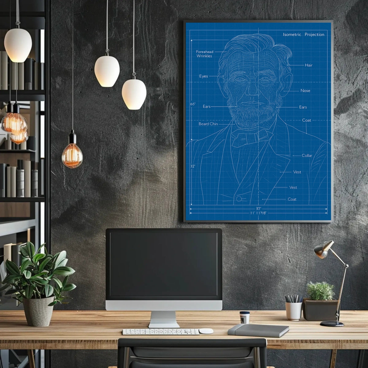 Isometric Projection Blueprint Poster
