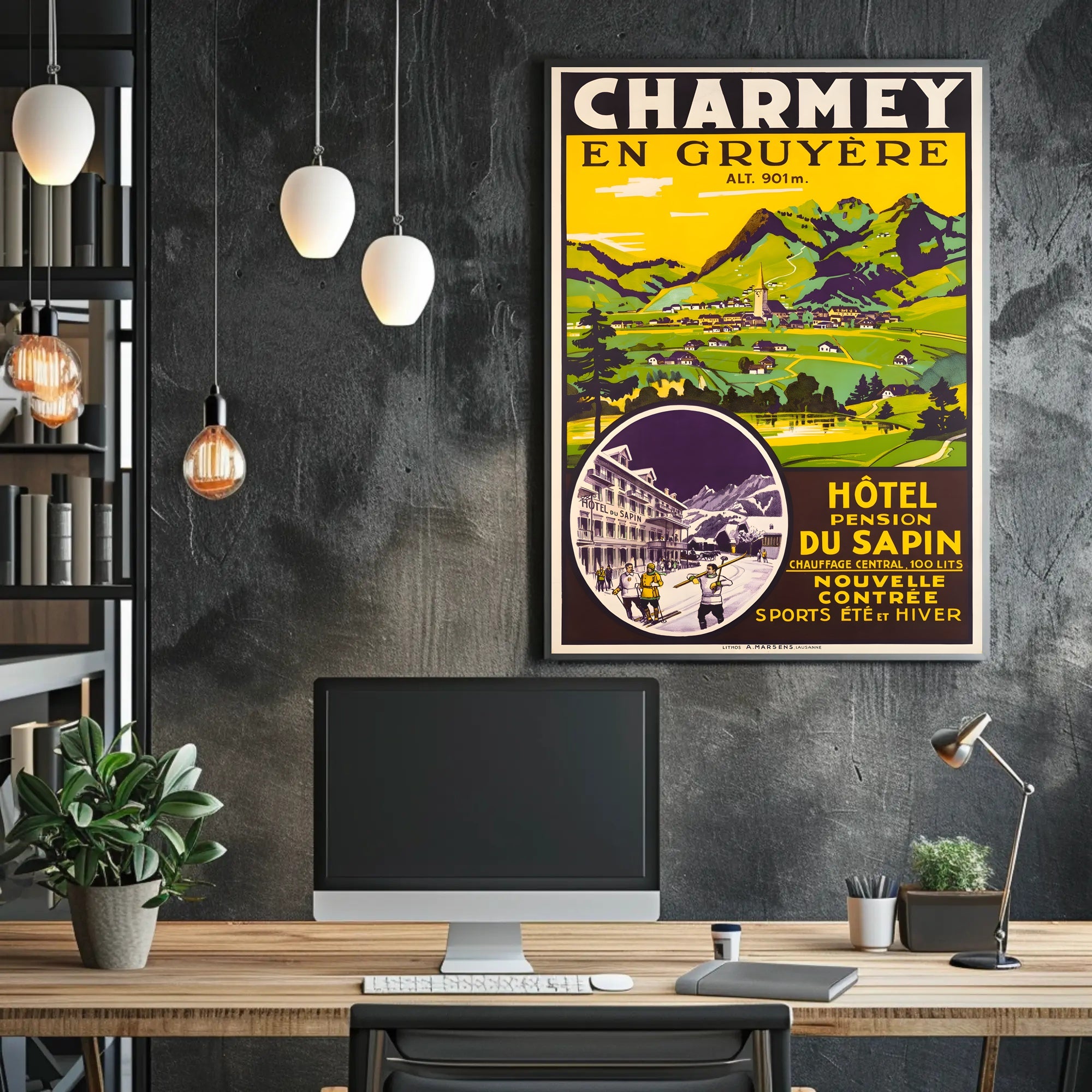 Travel to Charmey: Vintage Swiss Village Travel Poster PosterGoat