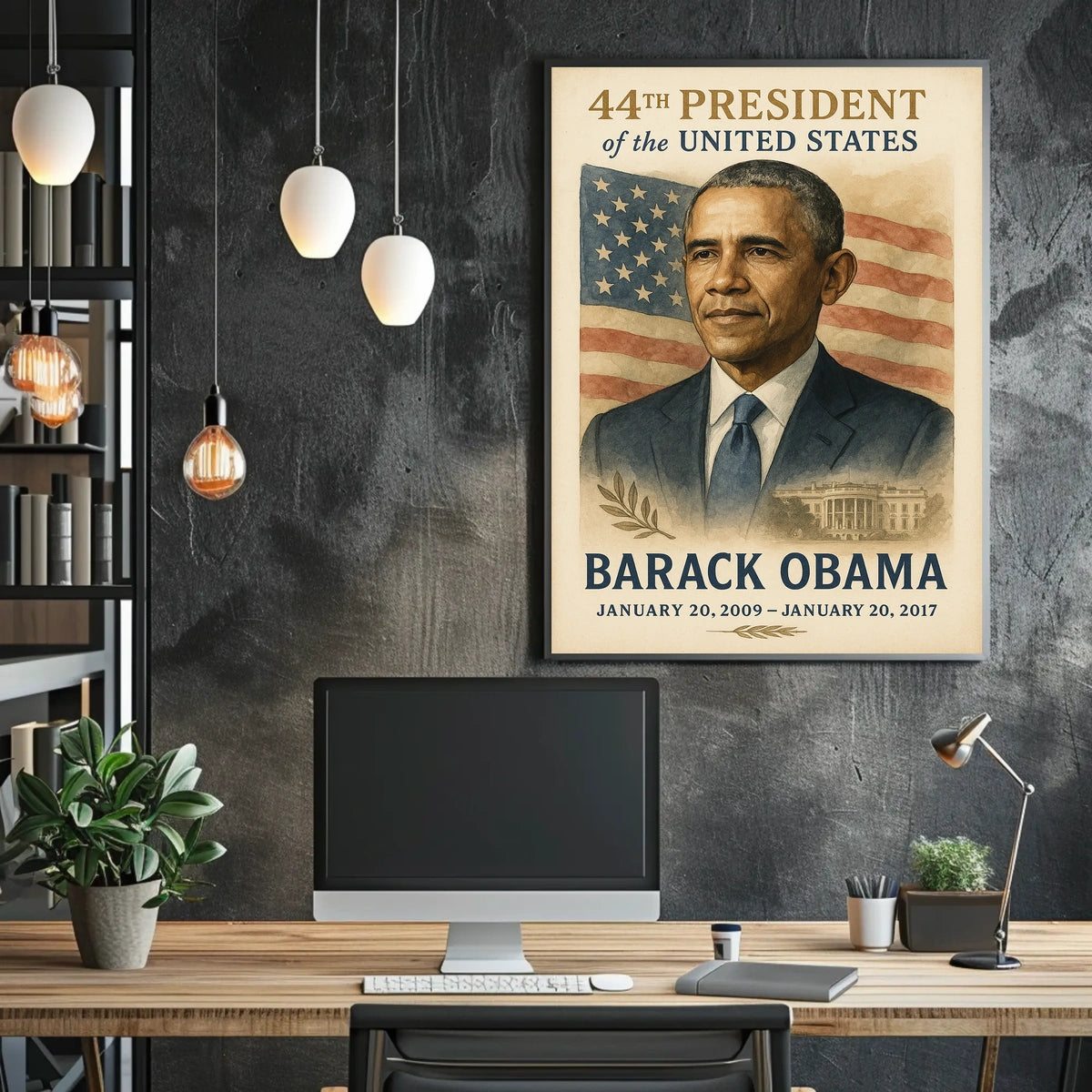 Barack Obama American Flag Illustrative Style Presidency Poster