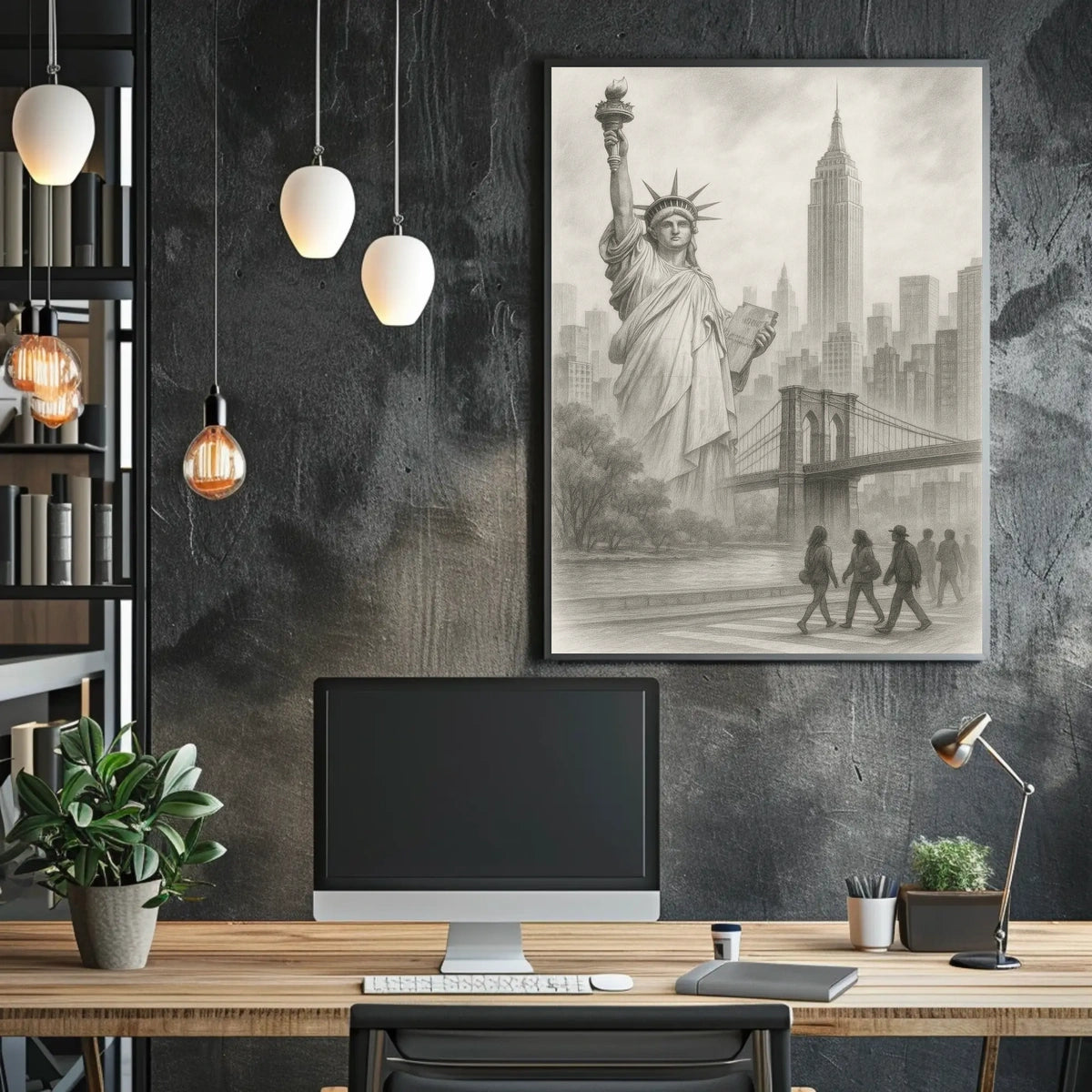 New York City Iconic Landmarks Poster Vintage Wall Art