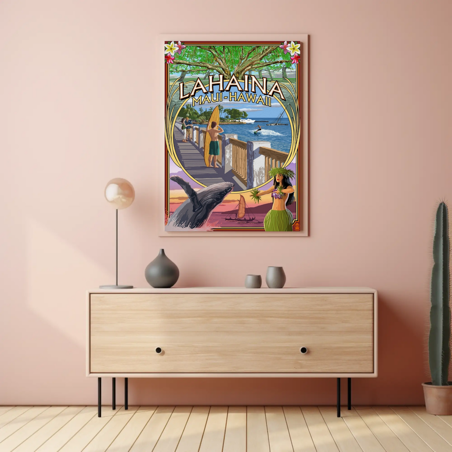 Lahaina Maui Hawaii Surfboard Whale Travel Poster