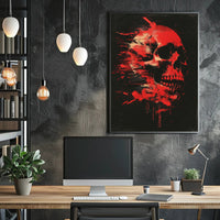 Skull and Red Paint Abstract Artistic Poster PosterGoat