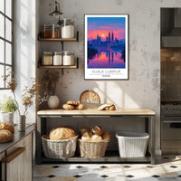Kuala Lumpur skyline art with sunset urban cityscape poster