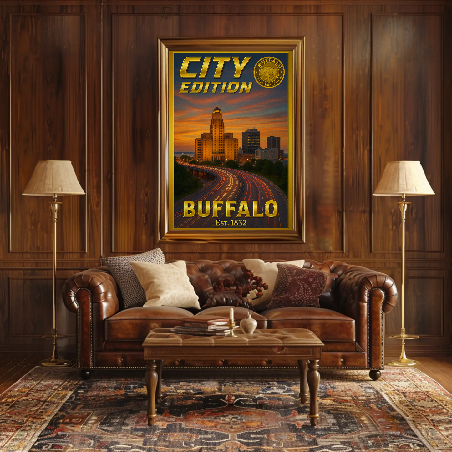 Buffalo New York Skyline Highway Sunset Poster Poster