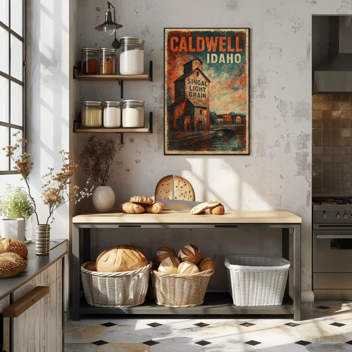 Caldwell Idaho Singal Light Grain Vintage Wanderlust Poster