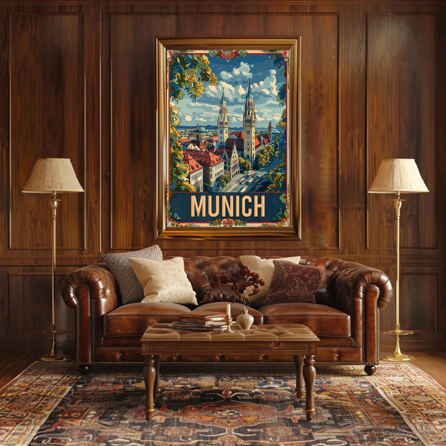 Munich Towers Panorama Germany Travel Poster