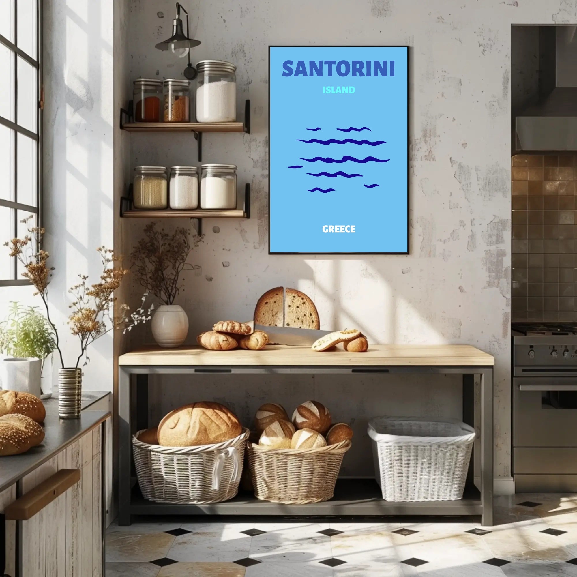 Santorini Greece Minimalist Landscape Travel Poster PosterGoat