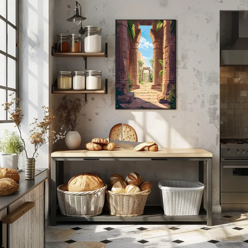 Ancient Egyptian Temple Scene Vibrant Digital Art Poster