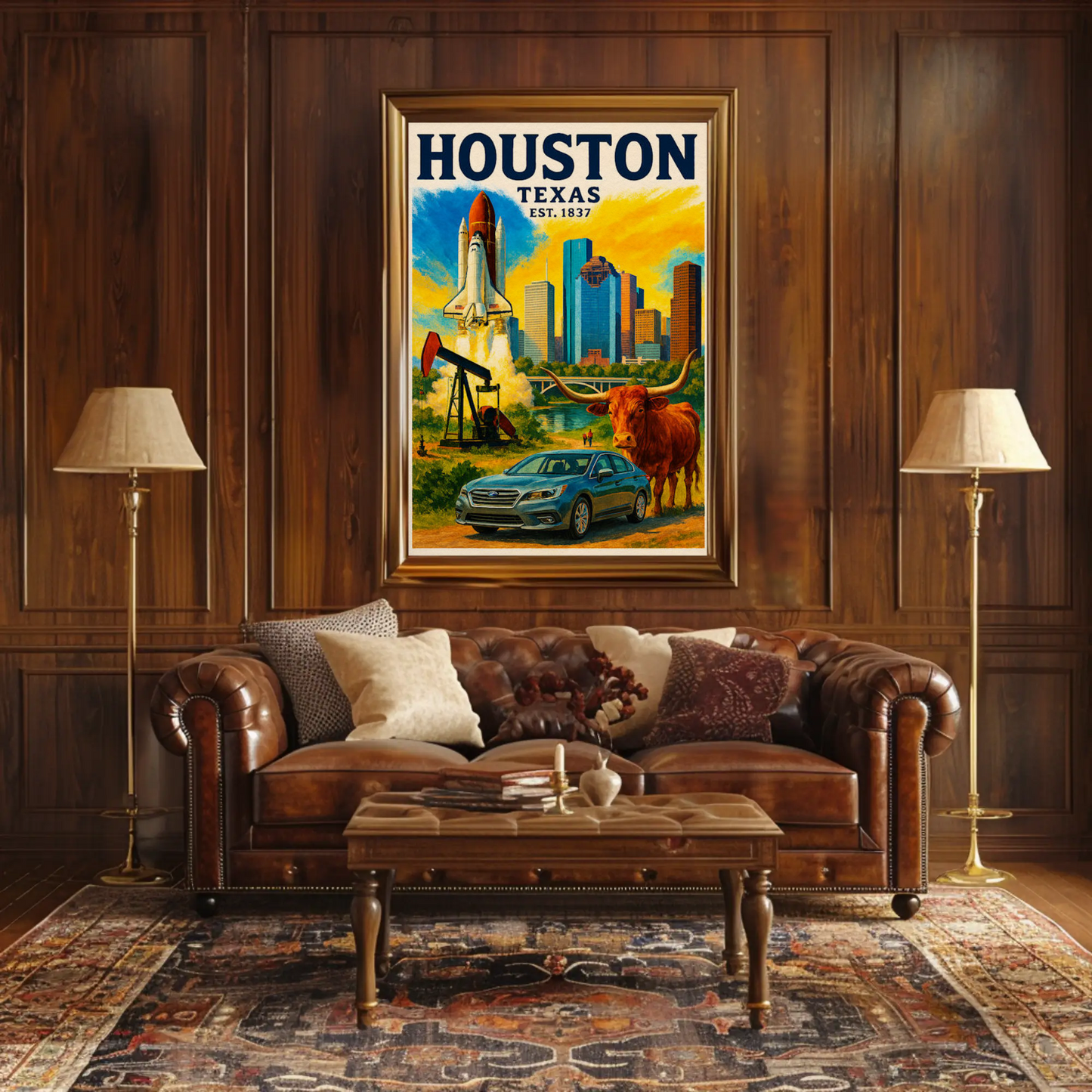 Houston Texas Longhorn Space Skyline Art Poster