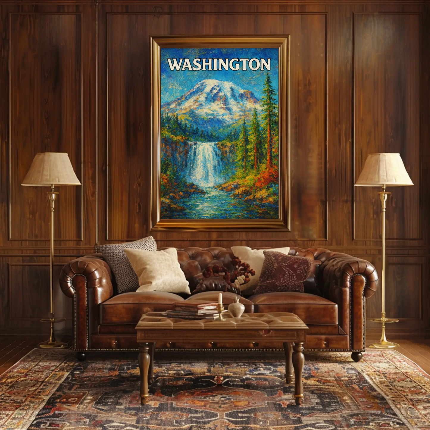 Washington Evergreen State Seattle Mount Rainier Travel Poster
