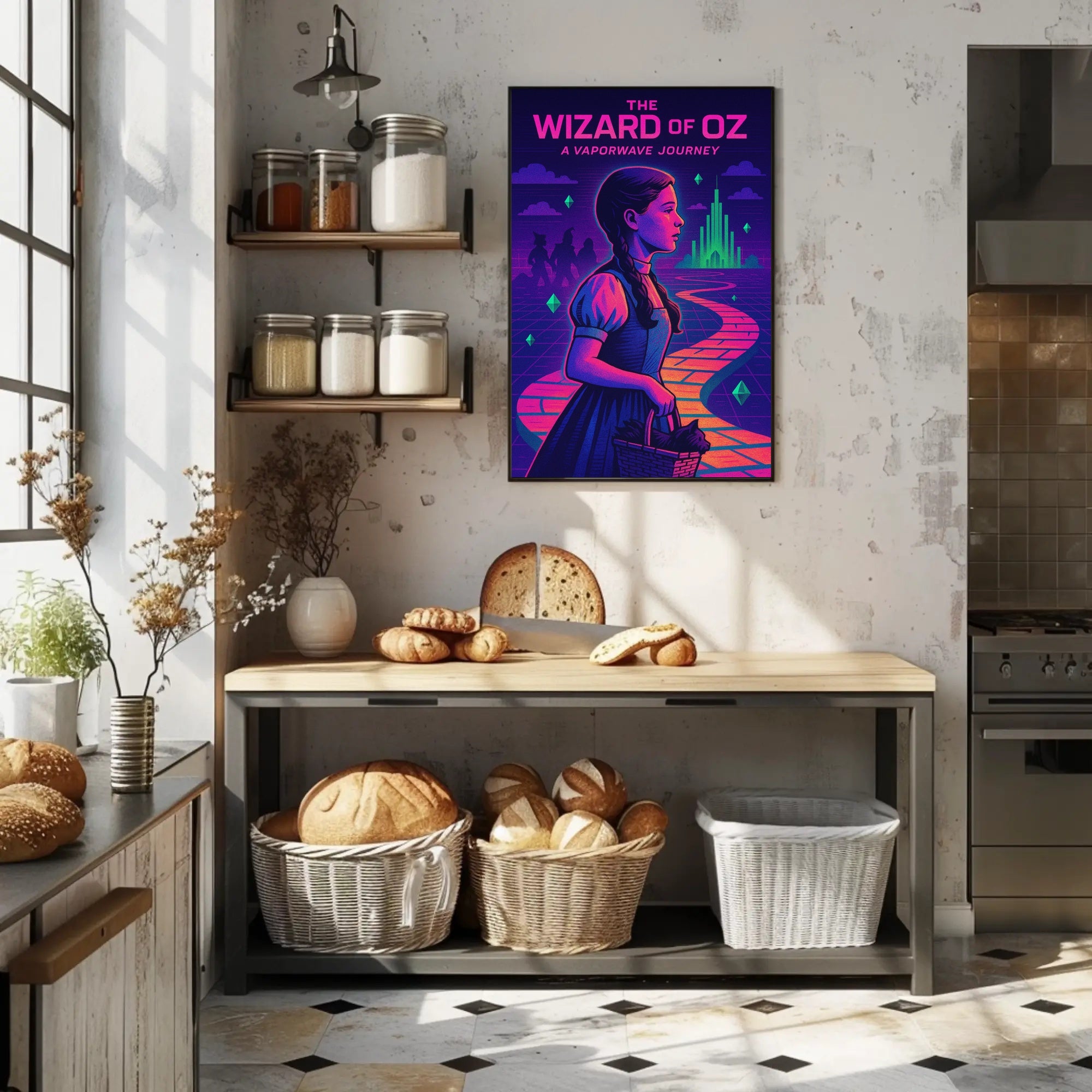 Vaporwave Wizard of Oz Fantasy or Mythology Poster PosterGoat
