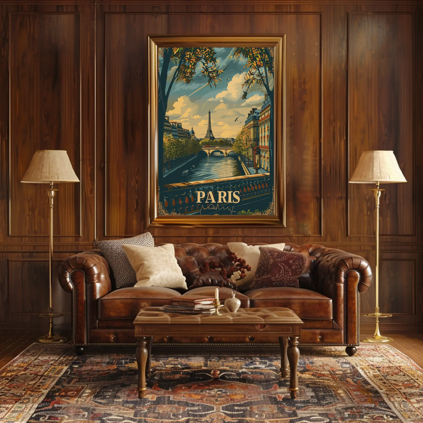 Paris Eiffel Tower River Seine Bridge Travel Poster