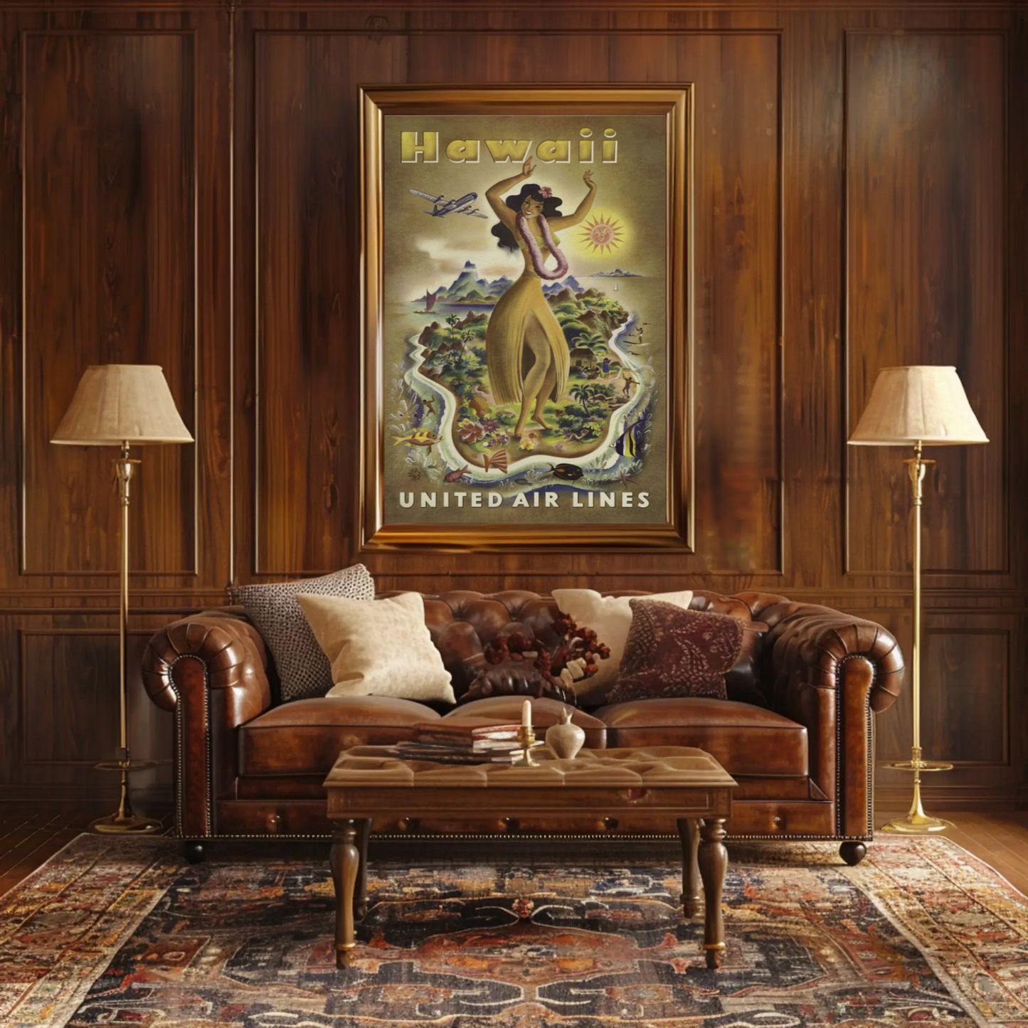 Hawaii Airlines Hula Girl Island Map Poster