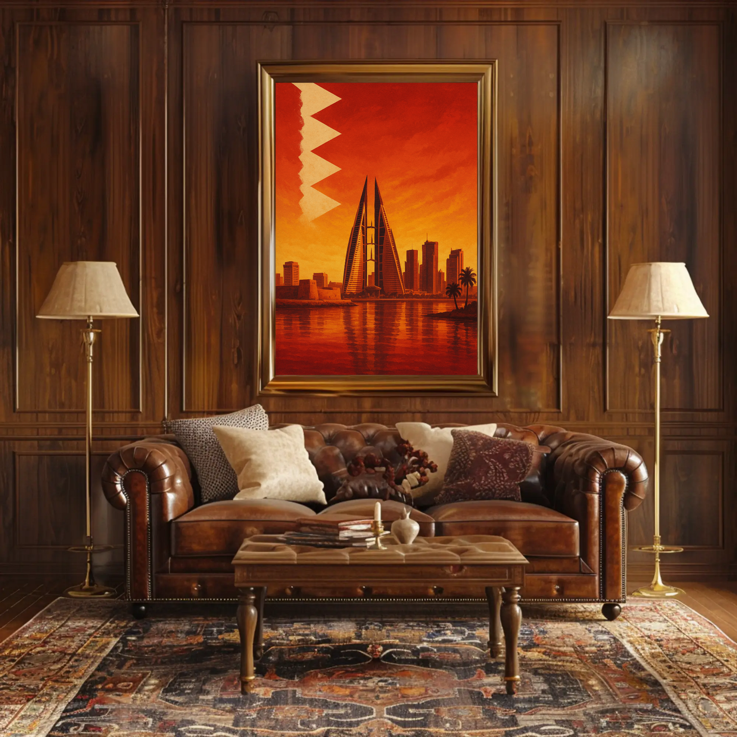 Bahrain Sunset Skyline Vintage Travel Poster