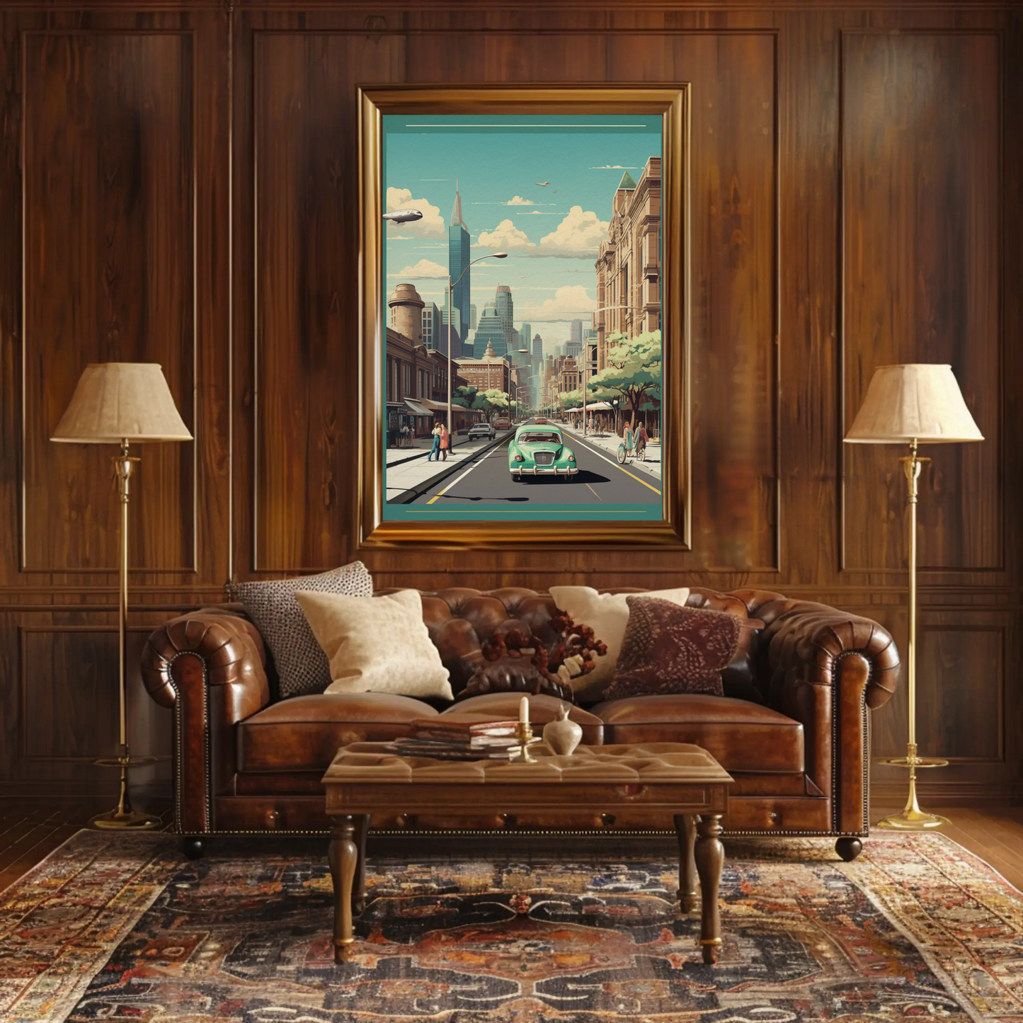 Modern Metropolis City Street Vintage Style Travel Poster
