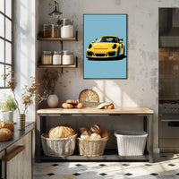 Vibrant Yellow Sports Car Illustration Poster PosterGoat