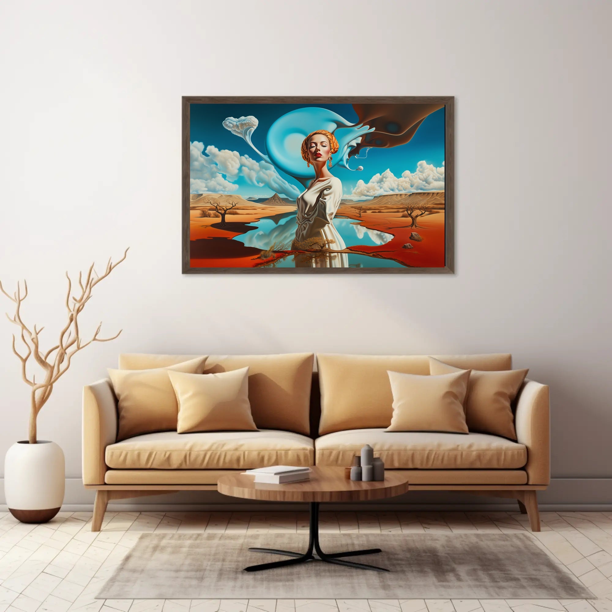 Surreal Desert Landscape with Dreamlike Elements - Artistic Poster