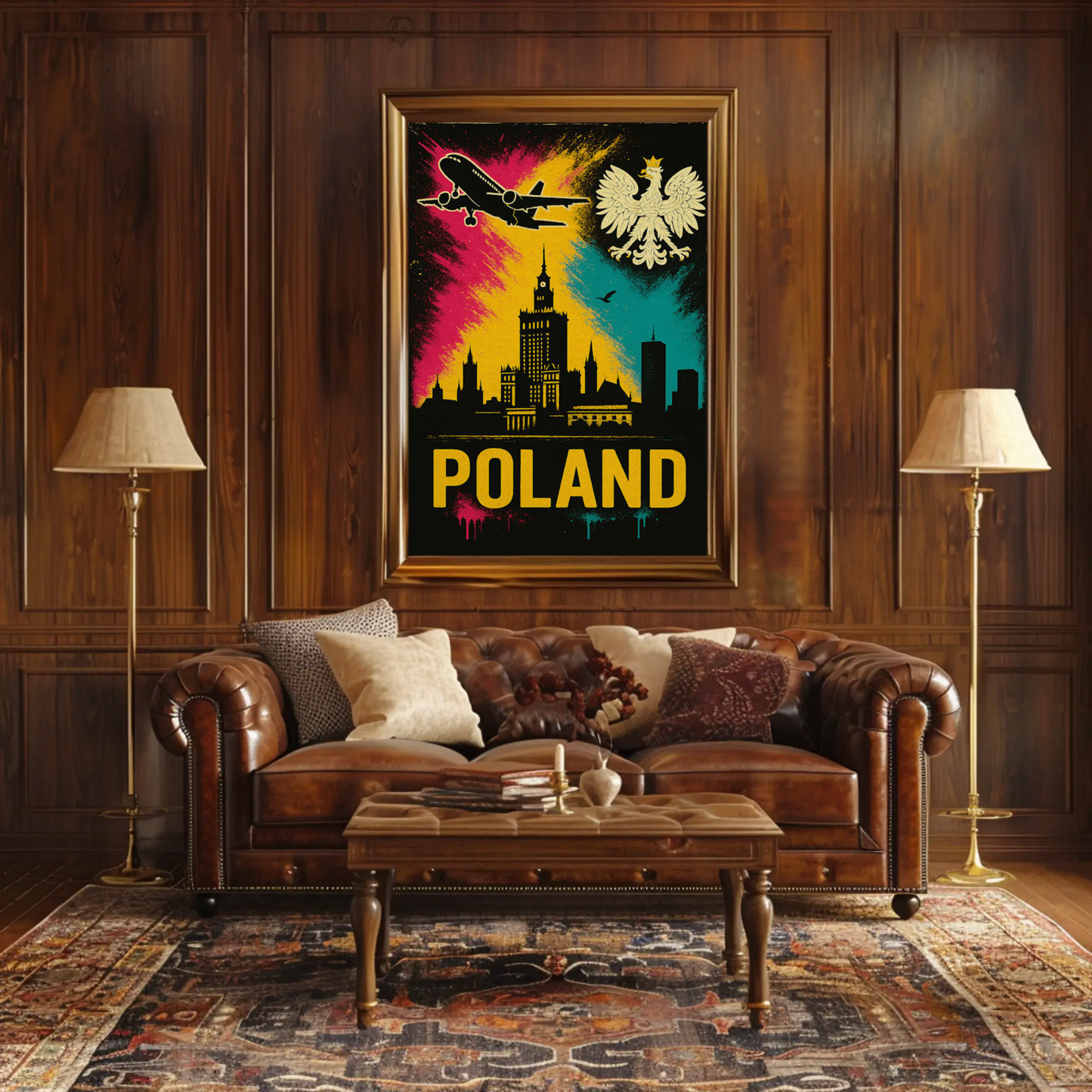 Poland Warsaw Skyline Eagle Flight Art Travel Poster