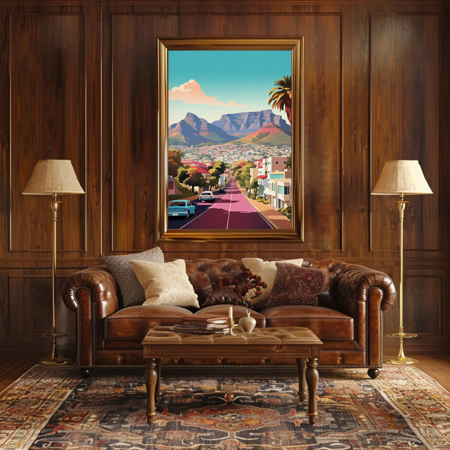Cape Town Table Mountain Urban Street View Travel Poster