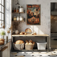 San Antonio Vintage Landmarks Travel Nostalgia Poster