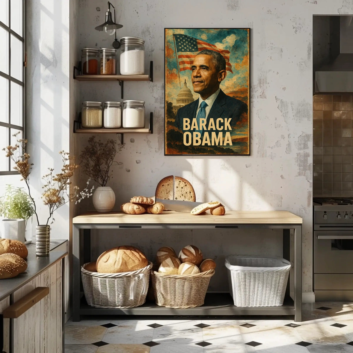 Barack Obama 44th President of the United States Layered Digital Collage Poster
