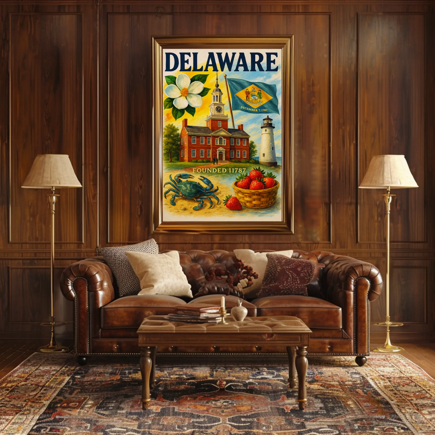 Delaware Flag Crab Strawberries Travel Poster