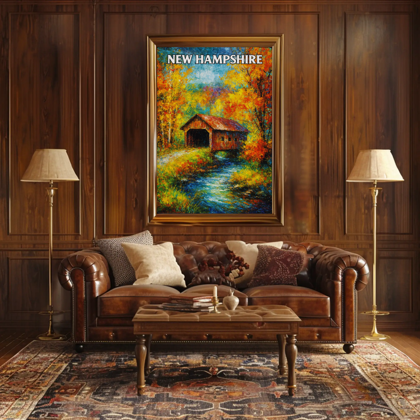 New Hampshire Autumn Covered Bridge Stream Poster Poster