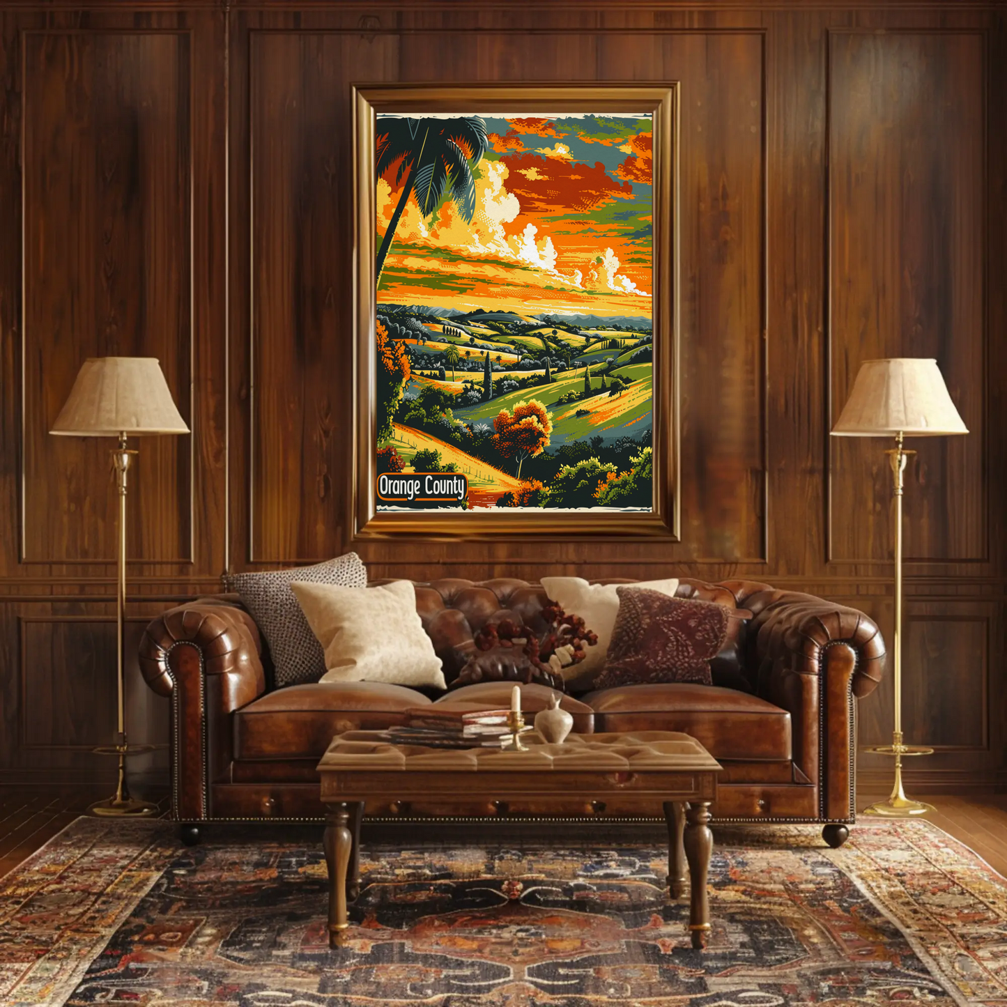 Orange County California Fields Sunset Travel Poster