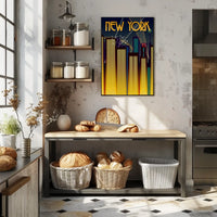 New York City Art Deco Skyline Poster Vintage Wall Art