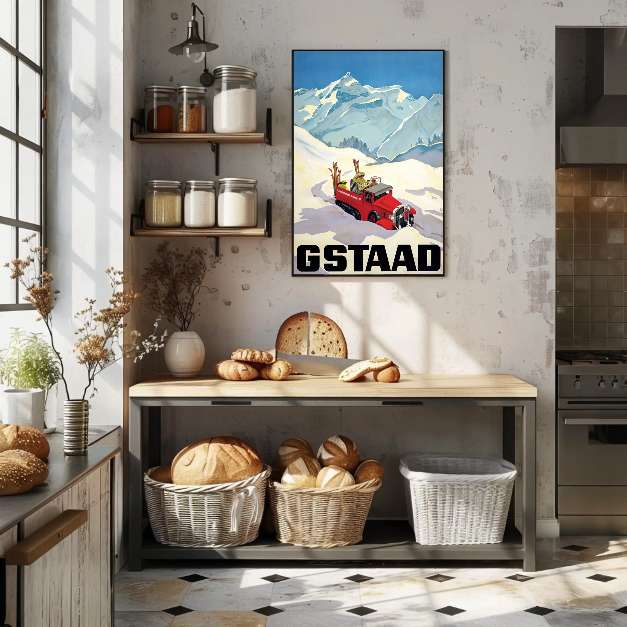 Vintage Winter Adventure in Gstaad Travel Poster PosterGoat