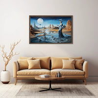 Surreal Dreamscape Poster with Ethereal Moon-Lit Desert Scene