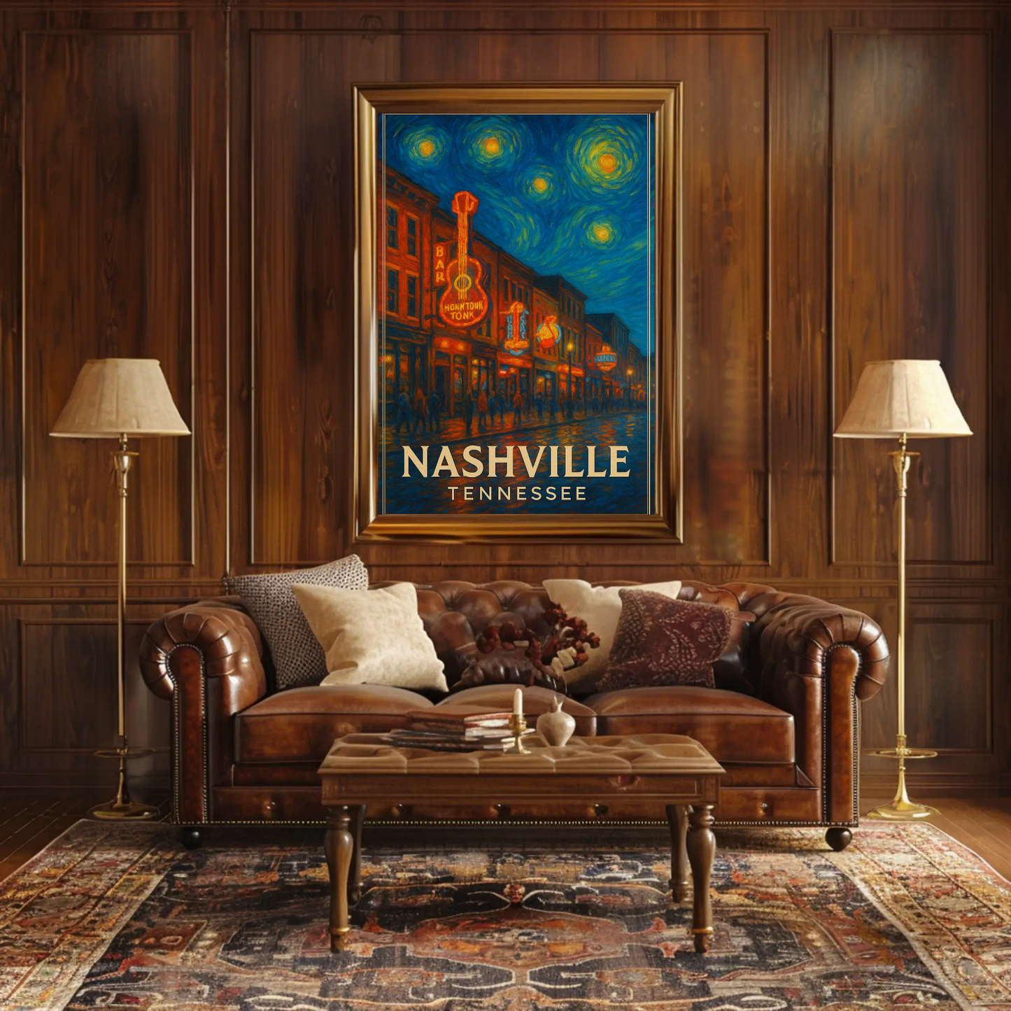 Nashville Tennessee Starry Night Music Scene Travel Poster