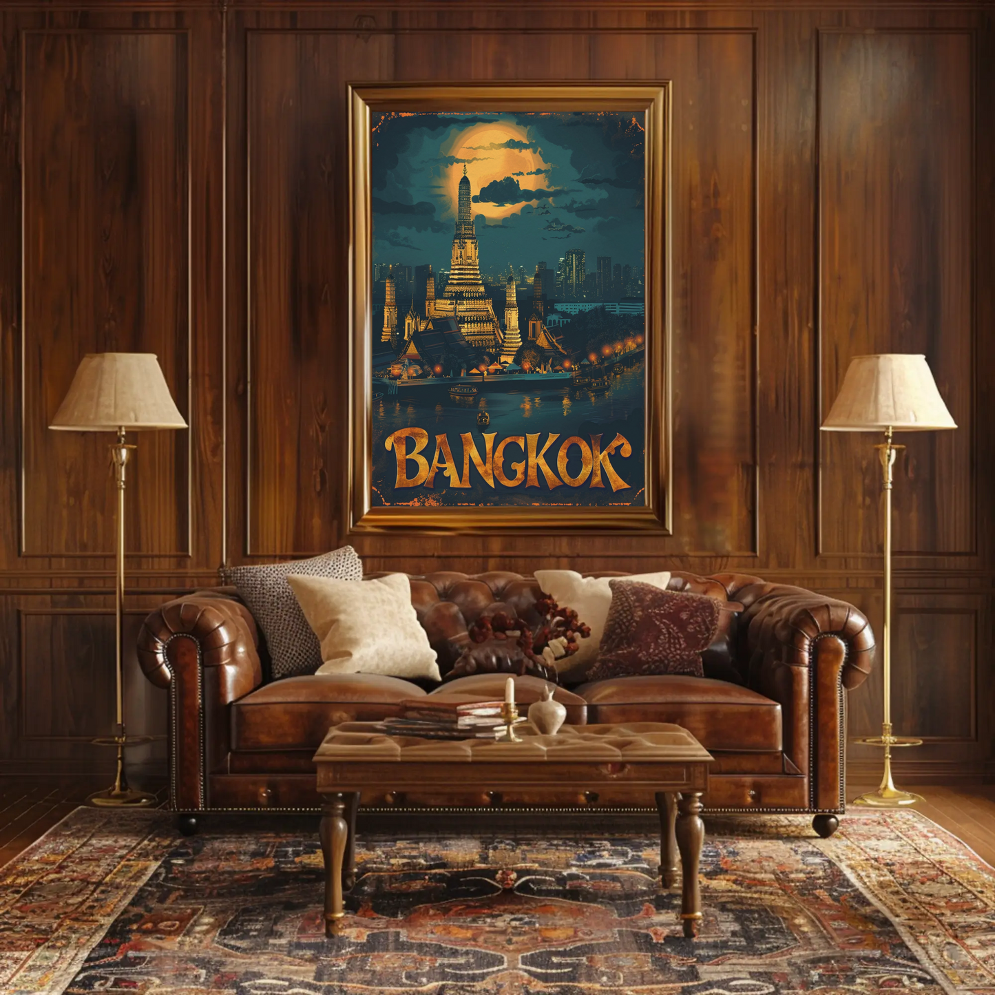 Bangkok Wat Arun Temple Nighttime Lights Travel Poster