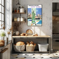 New York City Skyline Harbor Poster Vintage Wall Art