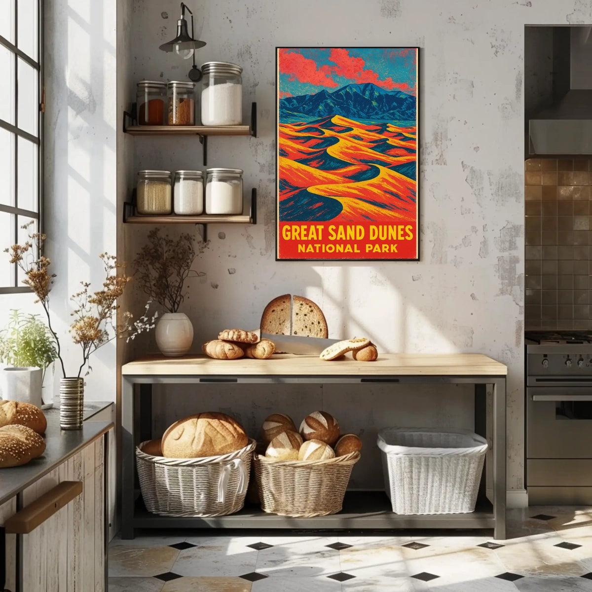Great Sand Dunes National Park Vintage Travel Art Deco Nostalgic Adventure Colorful Dunes Scene Poster
