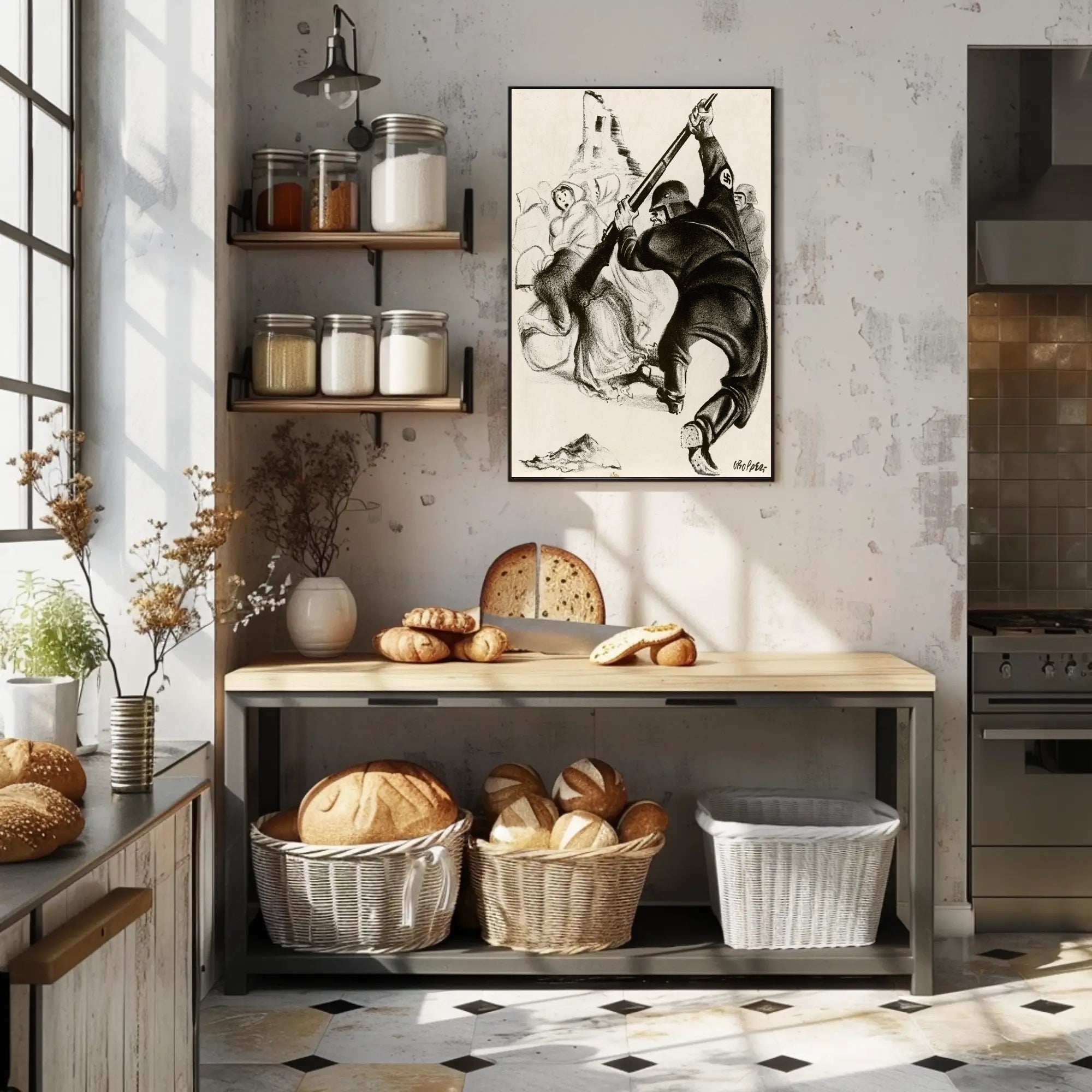 Oppression Depicted in Wartime Illustration Poster PosterGoat