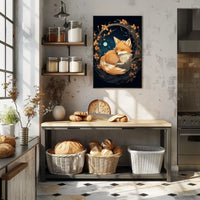 Moonlit Serenity Fox Autumn Leaves Digital Painting Poster