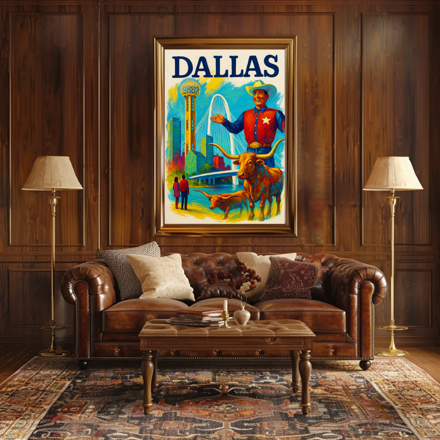 Dallas Texas Bridge Longhorn Cowboy Travel Poster
