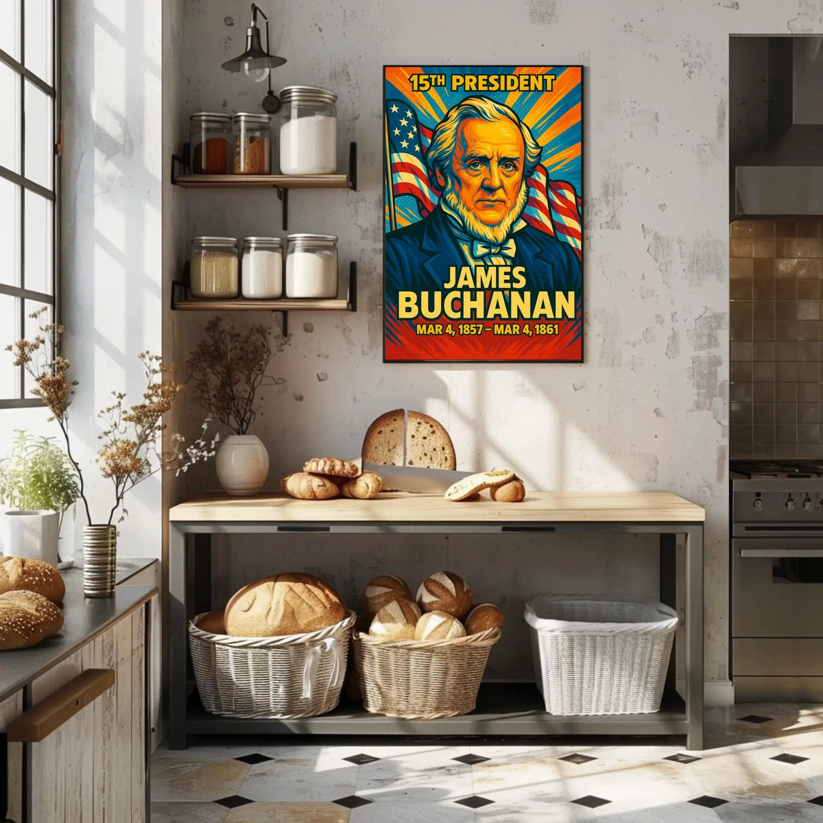 James Buchanan 15th President of the United States Colorful Comic Book Style Poster