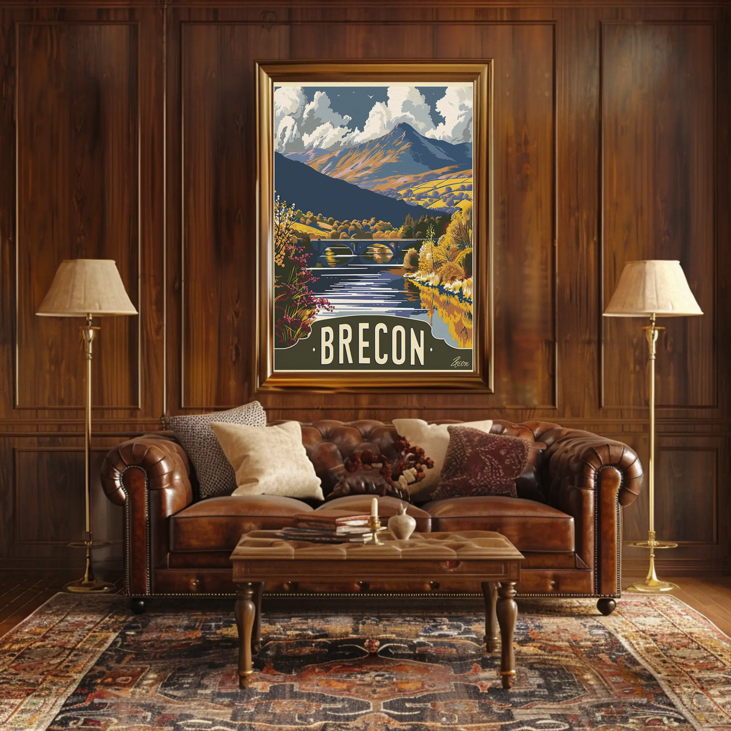 Brecon Mountain Bridge Autumn Valley View Travel Poster