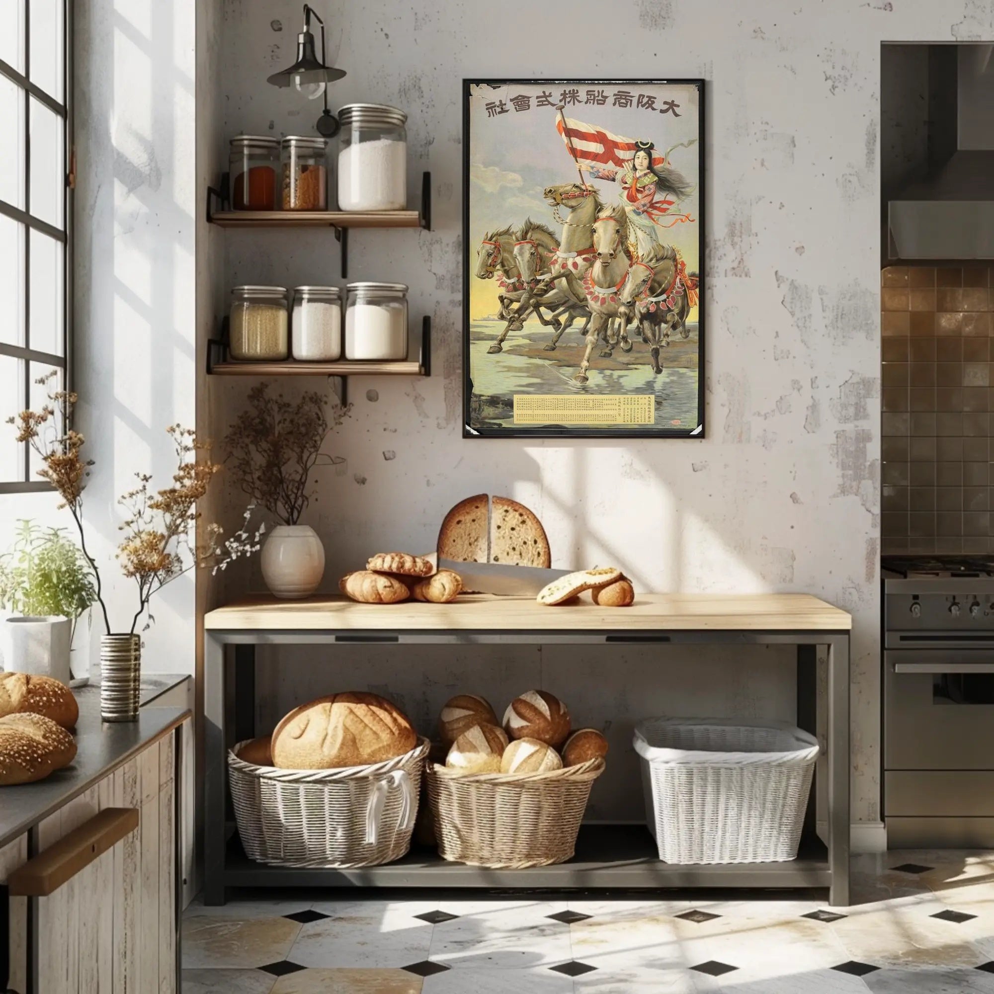 Gallant Rider with Flag Poster PosterGoat