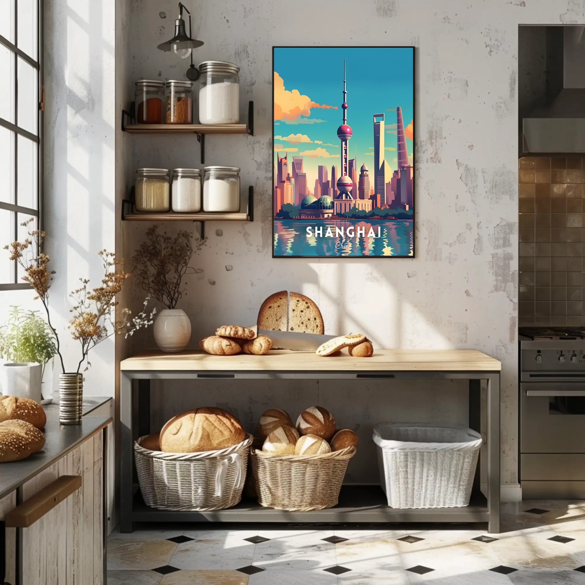 Shanghai Skyline Illustration Poster