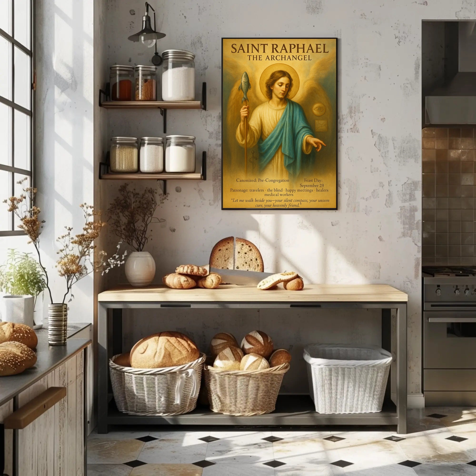 Saint Raphael Vintage Religious Iconography Poster