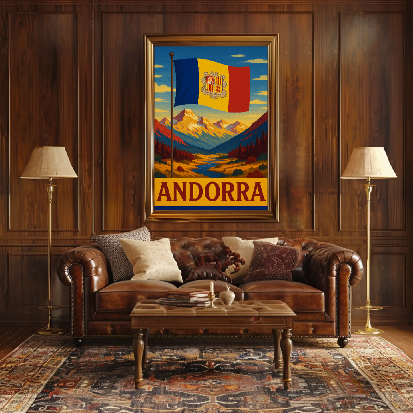 Vintage Andorra Mountain Landscape Travel Poster