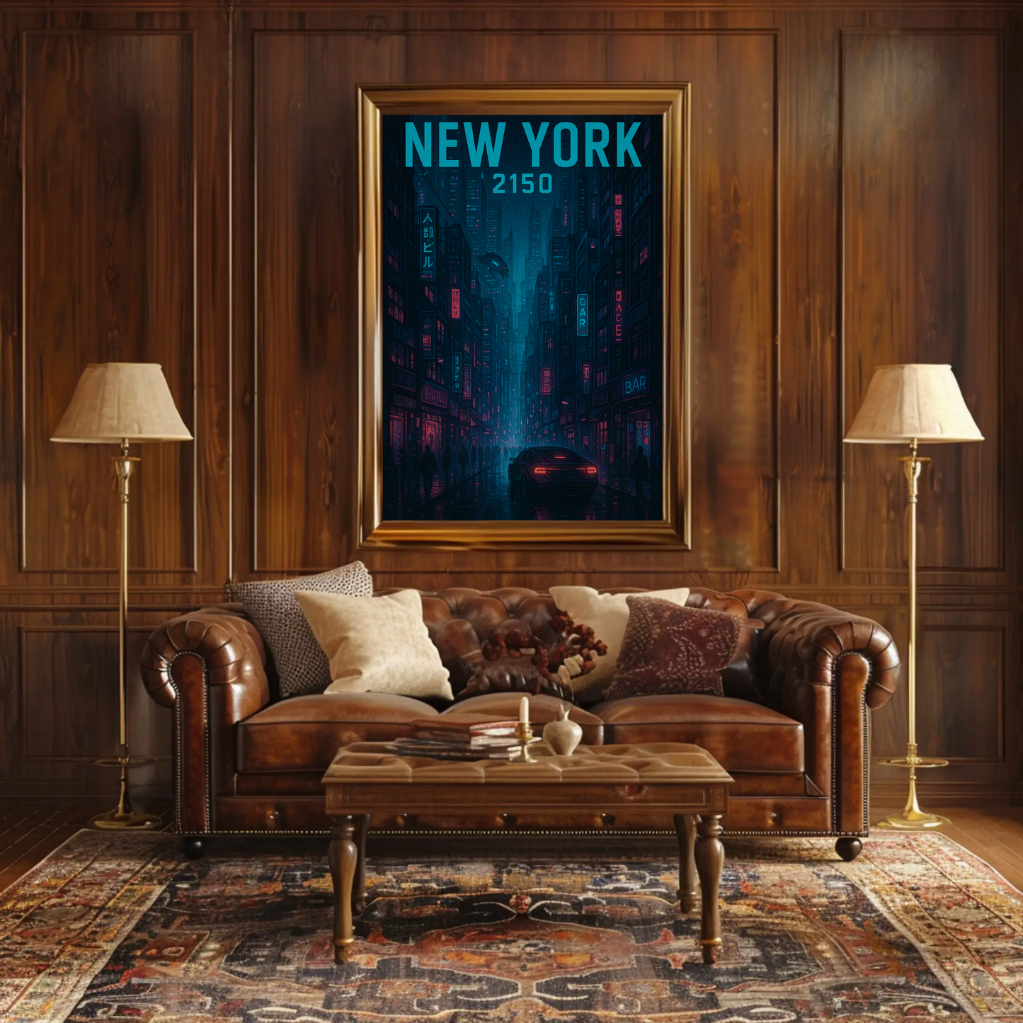 New York Cyberpunk Night Streets 2150 Vintage Travel Poster