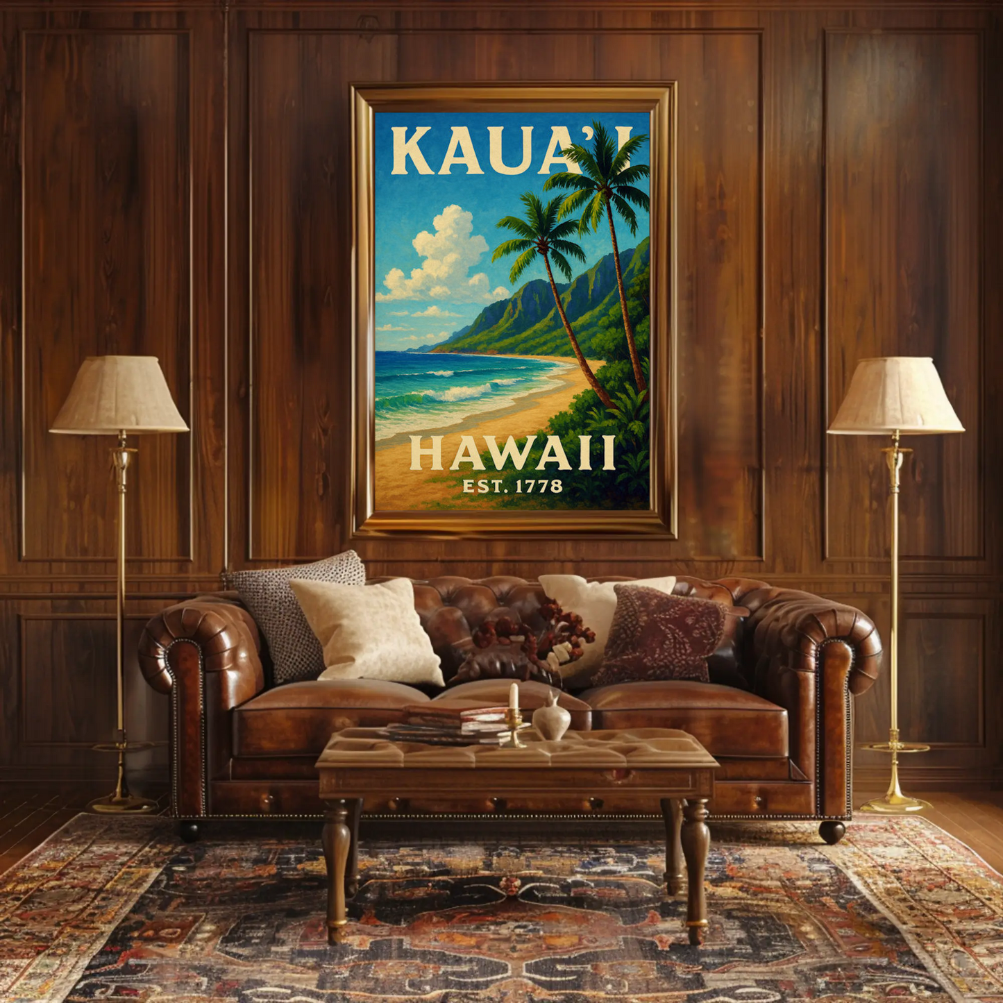 Kauai Hawaii Beach Palm Trees Ocean Sunset Poster Poster